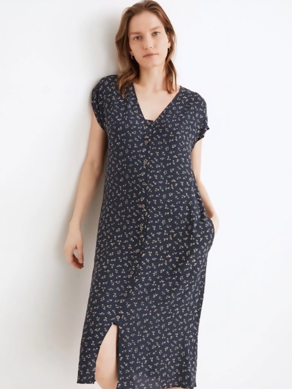 Madewell Easy MIDI Dress in Spring Fling Navy floral size medium